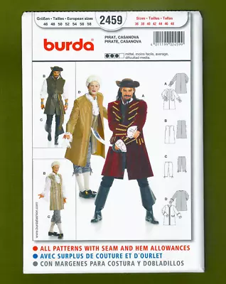 Men's Pirate & Casanova Costume Sewing Pattern (Sizes 36-48) Burda 2459 • $16.85