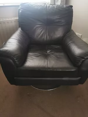 £80 • Buy Black Leather Chair & Foot Stool (DFS) 