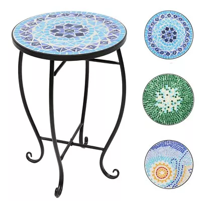 Mosaic Outdoor Side Table 14  Round End Table Accent Table Plant Stand For Patio • $43.89