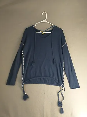 Sigrid Olsen Womens Sweater Small Blue Long Sleeve V Neck Knit Tassel Pullover • $8.97