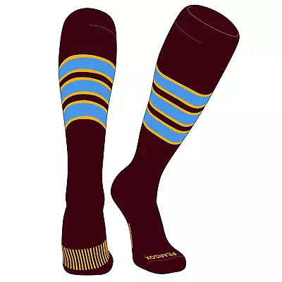 Striped OTC Baseball Softball Football Socks (C) Maroon Gold Sky Blue • $15.99
