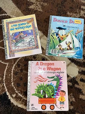 3 Vintage LITTLE GOLDEN BOOKS A Dragon In A Wagon A Fox Jumped  & Donald Duck! • $15