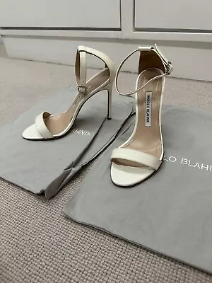 Manolo Blahnik White Patent Leather Sandals Size 38 • £99