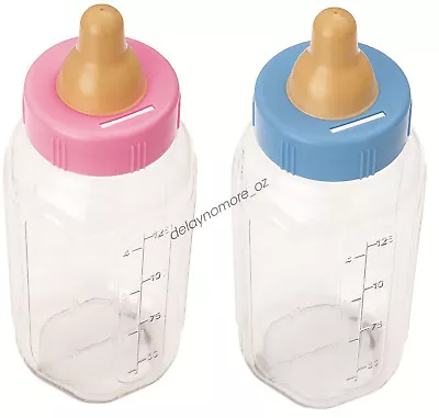 Giant Baby Bottle Pink / Blue Baby Shower Party Supplies Money Box Bank Favours • $9.50