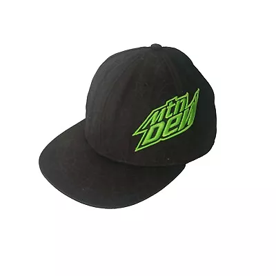 Mountain Dew Baseball Cap Hat Mens Black Fitted Flat Bill Logo Soda Pop Mtn 2012 • $12.59