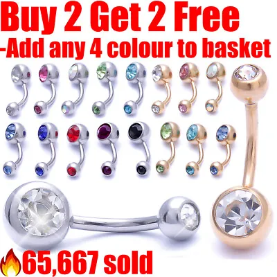 £1.39 • Buy Belly Bar Surgical Steel Double Crystal Gem Navel Bar Button Ring Belly Bars