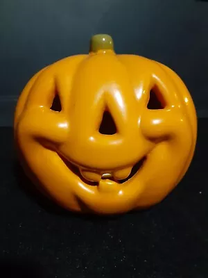 VINTAGE Pottery Light JACK-O-LANTERN Pumpkin  • $9