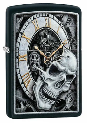 Genuine Zippo Windproof Lighter  Black Matte Clock Skull (99379) Gift Boxed ! • $72.95