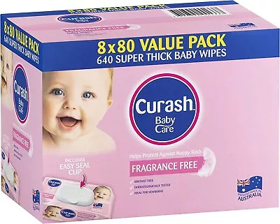 $31.50 • Buy Curash Fragrance Free Baby Wipes 8X80PK (640s Wipes)