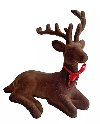 Vintage Flocked Reindeer Deer Buck Dark Brown Christmas Home Decor • $8