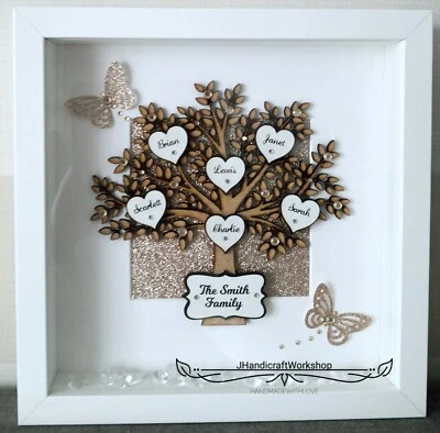 £25.99 • Buy PERSONALISED FAMILY TREE, Gift 3D Box Frame, Xmas, Birthday,Wedding,Anniversary
