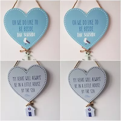 £7.85 • Buy Hanging Wooden Hearts Seaside Signs /Plaques Nautical Home Decor Gift Idea