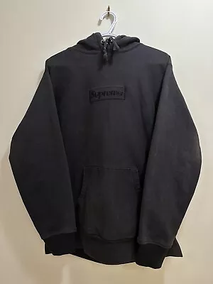 Supreme Tonal Box Logo Hoodie Black FW14  Pullover Large Reworked Cuffs • $195.56