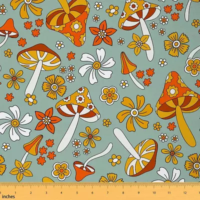 60S 70S Flowers Fabric By The YardVintage Flower Mushroom Upholstery FabricCar • $45.04