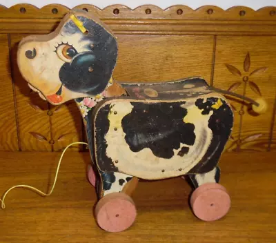 ROUGH Vintage Fisher Price Moo Cow Pull Toy - As Is - Works • $9.99