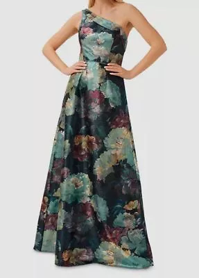 $795 Aidan By Aidan Mattox Women's Green One Shoulder Ball Gown Dress Size 14 • $254.78