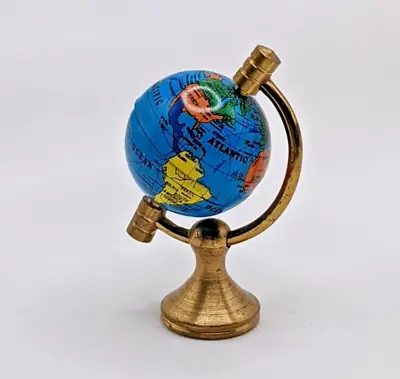 Vintage Brass Miniature World Globe Color Map Tin Rotate Holland Dollhouse Decor • $13.99