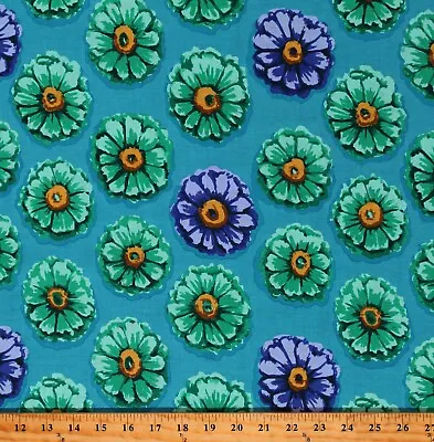 Cotton Kaffe Fassett 85 & Fabulous Zinnia Blue Fabric Print By The Yard D138.25 • $16.95