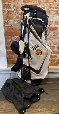 DIS/VET Miller Lite Blue/White Carry Stand Bag W/ Rain Cover & 7-Way Divider • $168.99