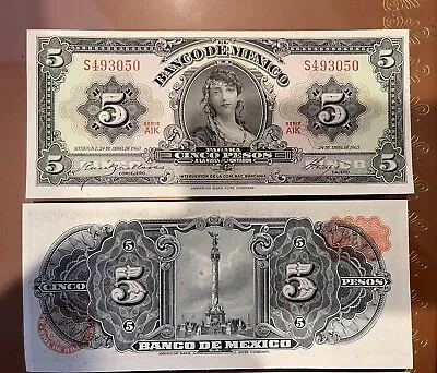 One Crisp 1963 Mexico 5 Cinco Pesos Bank Note Banco Gitana Uncirculated Bills • $25