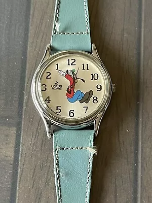 Vintage Disney Lorus Backward Goofy Watch V516-6A00 Silver Tone - Works • $39.50
