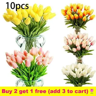 10X🌷Artificial False Tulip Flower Fake PU Real Touch Bouquet Home Wedding Decor • £3.49