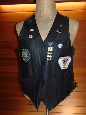 Vintage Hudson Leather Vest Size 46 Harley-Davidson Patch Sturgis 91 Pin • $44.99