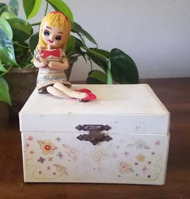 Vintage Jaymar Music Box Jewelry Box Snap On Pose Doll Floral Spinning Ballerina • $24
