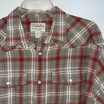 Mens CABELLAS Snap Front Long Sleeve Shirt Western Style Plaid Sz L • $15