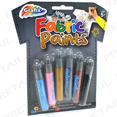 PACK OF 6 METALLIC FABRIC PAINTS Art/Crafts Graffiti T-Shirt Clothes Marker Pen • £4.39