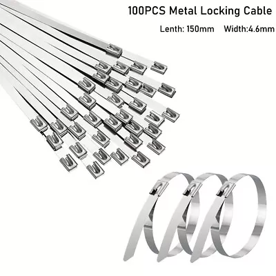 100Pcs 150mm Stainless Steel Metal Exhaust Wrap Locking Cable Zip Ties Ligature • $1.11