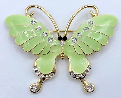 A4-2542 Vintage Brooch Gold Tone Pin 2.25  Enamel Rhinestone Animal Butterfly • $4.99