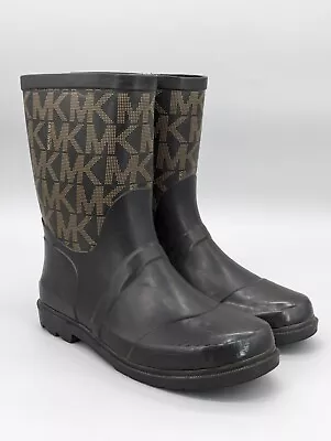 Michael Kors Women's Outdoor Rubber Rain Boots Black Brown Logo Print Size 5 • $30