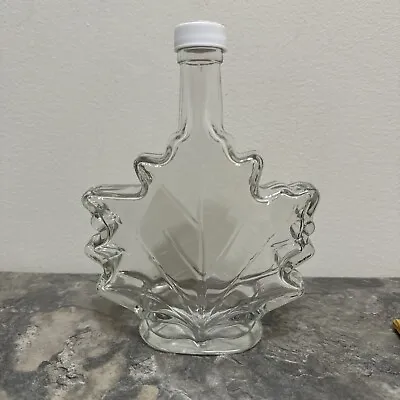 Maple Leaf Shaped Embossed Glass Empty Syrup Bottle W/ Lid 6.5” Tall GUC • $9