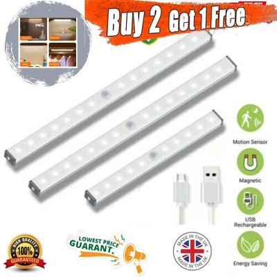 £4.99 • Buy Wireless LED PIR Motion Sensor Light Strip Cabinet Lamp Closet USB Rechargeable