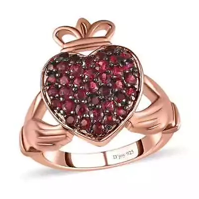 925 Sterling Silver Rose Gold Plated Natural Garnet Claddagh Ring Size 6 Ct 1.1 • $133.80