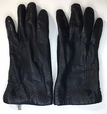 Vintage Black Leather Gloves Sz 8 Womens Made In Italy Acrylic Blend Lining • $17