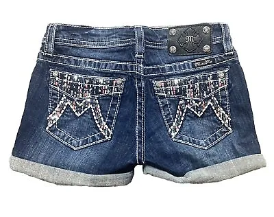 Miss Me Shorts Women’s Size 14 Blue Denim Jeans Faded Studded Embellished • $22.98