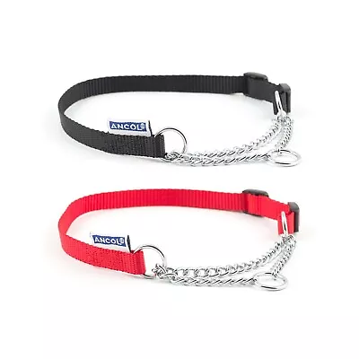 Ancol Dog Half Check Choke Collar Quality Nylon Chain Training 5 Sizes 2 Colours • £6.49