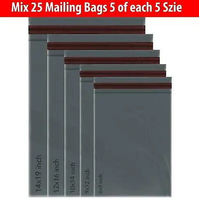 £2.99 • Buy 25 MIXED SIZES Grey Postage/Poly/Postal Mailing Bags/Sacks/Envelopes Self Seal