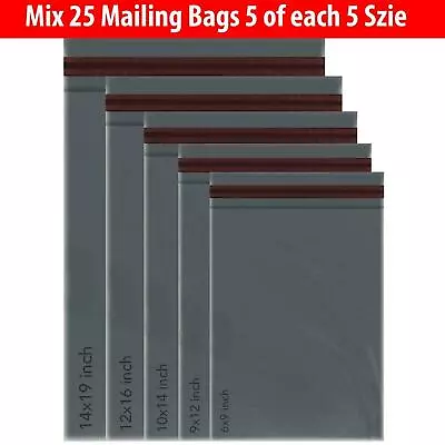 25 MIXED SIZES Grey Postage/Poly/Postal Mailing Bags/Sacks/Envelopes Self Seal • £3.49