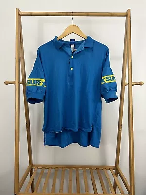 VTG 80s OP Ocean Pacific Surf Beach Sleeve Graphic Blue Boxy Polo Shirt Size L • $39.95