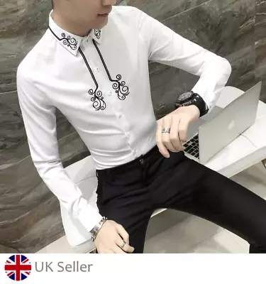 White Cowboy Shirt - Slim Fit Embroidered Cowboy Dress Shirt - Western Country • £19.99