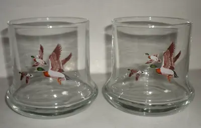 2 Vintage Avon Flying Mallard Duck Whiskey Rocks Glasses Low Ball Drink Glasses • $9.99