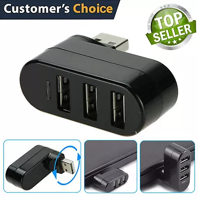 Mini 3 Port USB 2.0 Rotating Splitter Adapter Hub For PC Laptop Notebook Mac US • $6.99