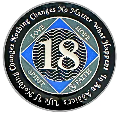 NA 18 Year Medallion Silver Blue Color Epoxy Plated Narcotics Anonymous Coin • $25.99