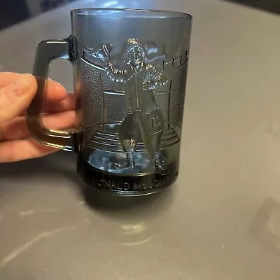Vintage McDonalds Ronald McDonald Mug Smoke Gray Embossed Glass Cup Mug • $8