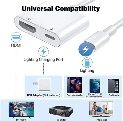 SK Apple Lightning To Digital AV HDMI Adapter For IPhone IPad/monitor/Laptop  • $11.99