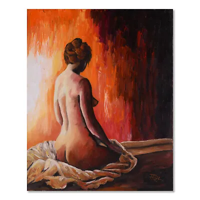 Vintage Modernist Oil On Canvas  Sitting Nude Backside  • $300
