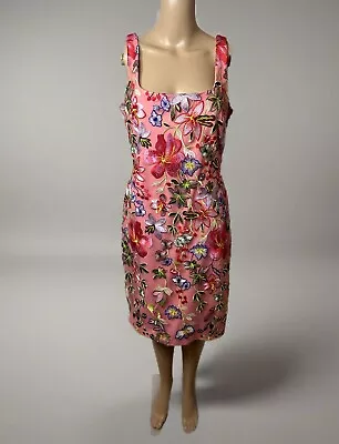 Nicole Miller Pink Floral Fitted Exposed Zipper Embroidered Sheath Dress 8 • $55